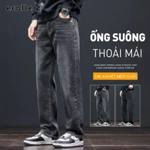 Quần jean nam ống suông rộng ECOLLECT QD26 – denim cotton co giãn 4 chiều, lưng vừa thoải mái, wash thời trang thu đông 2025