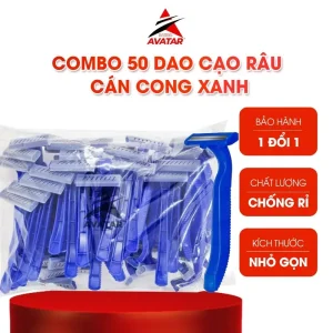 [Gói giá trị] 50 Dao cạo dùng một lần cán cong màu xanh lam - Lưỡi kép với dải bôi trơn | Dễ cầm, Cạo mịn