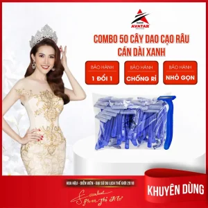 Dao Cạo Râu Màu Xanh 50 Dùng Một Lần, Có Cán Dài, Đồ Dùng Khách Sạn & Khu Nghỉ Mát