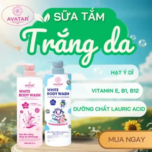 Sữa Tắm Trắng Da Avatar 800ML Chiết Xuất Sữa Bò Tươi Vitamin B3 Mềm Mại & Tươi Sáng với Hạt Ý Dĩ