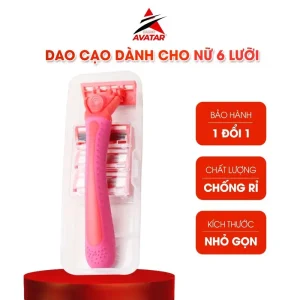 Dao cạo nữ AVATAR - Máy cạo râu 6 lưỡi màu hồng với 3 hộp đựng làm đầy | Bộ cạo râu mịn và nhẹ nhàng cho nữ