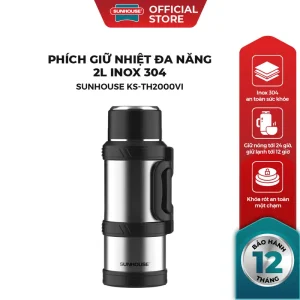 [Hàng mới về] Phích giữ nhiệt đa năng 2.0L inox 304 Sunhouse KS-TH2000VB KS-TH2000VI- Inox 304 an toàn - Giữ nhiệt 10-12h - Quai xách gấp tiện lợi