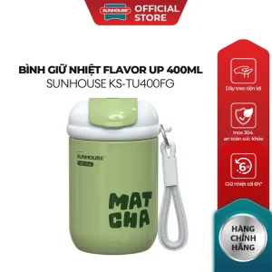 [Hàng mới về] Bình giữ nhiệt Flavor Up 400ml Sunhouse KS-TU400FG - Inox 304 an toàn - Nắp bật tiện lợi - Zoăng kín chống dò nước