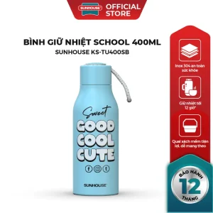 [Hàng mới về] Bình giữ nhiệt school 400ml Sunhouse KS-TU400SB KS-TU400SP - Inox 304 - Giữ nhiệt 8-10h - Quai xách tiện lợi