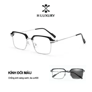 Kính đổi màu 2 trong 1 chống tia UV400 và chống bụi V6 - Gọng hợp kim mạ Crom - Mắt Kính Titan nam nữ