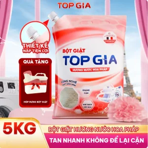 [TẶNG HỘP ĐỰNG] Bột Giặt TOPGIA 5Kg Hương Nước Hoa Hồng Pháp Sạch Vượt Trội Với Hạt Siêu mịn, Lưu Hương Lâu, An Toàn Cho Da Tay, Không Để Lại Cặn Ngay Cả Khi Giặt Máy bta