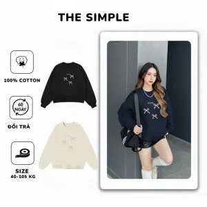 Áo Sweater THE SIMPLE Form Rộng Unisex In Nơ – Áo Nỉ Tay Dài Cotton Dày Dặn Basic