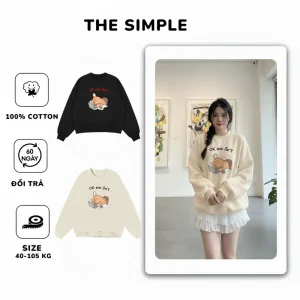 Áo Sweater THE SIMPLE Form Rộng Unisex In Hình Mèo OK Em Ổn Áo Nỉ Tay Dài Cotton Dày Dặn Basic
