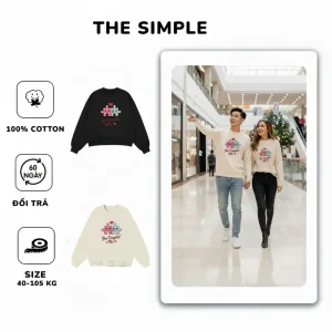 Áo Sweater Unisex Cặp Đôi In Hình Trái Tim Ghép – Form Rộng Cotton Dày