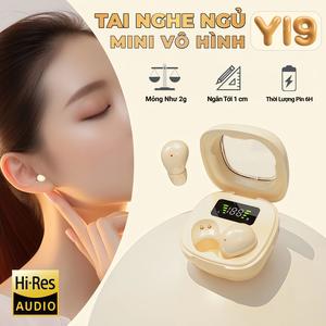 Y19 Tai nghe ngủ nhỏ nhất [3 Quà tặng] 1 Nhãn dán hoạt hình+1 Bao tay chơi game+1 Dây buộc, Âm thanh stereo chuẩn HiFi, Siêu nhẹ và siêu mỏng, Thiết kế ẩn khi đeo, Chống nước iPX5, Giảm ồn ENC, Màn hình hiển thị số, Tương thích iPhone và Android.