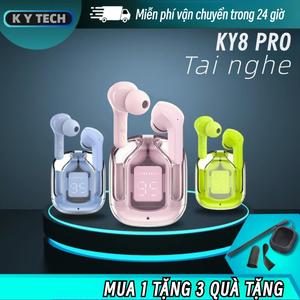 Tai nghe KY8 PRO [3 Quà tặng] 1 Vỏ silicon+1 Dây buộc+1 Bao tay chơi game, 6 Màu, Thân trong suốt, Âm thanh nổi không dây thực sự với màn hình kỹ thuật số, Micrô tích hợp